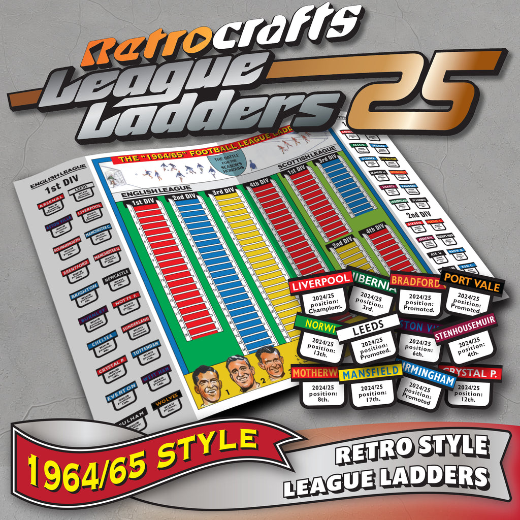 Retro 1964/65 style England & Scotland Football League 2025/26 Season League Ladders